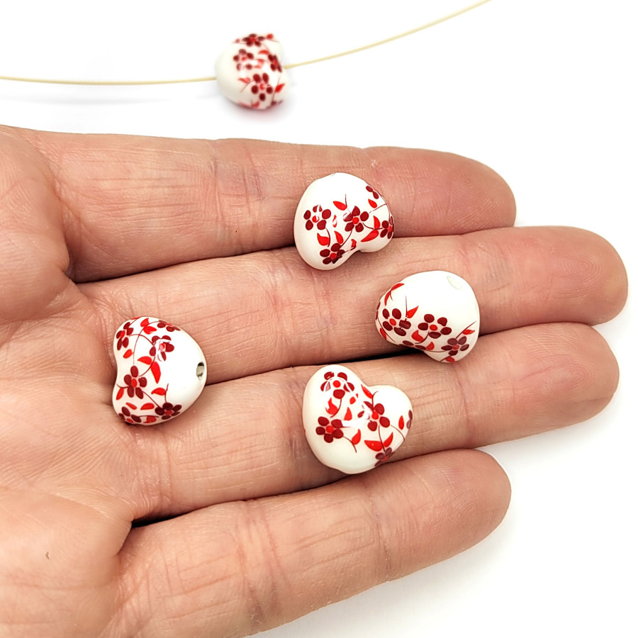 Бусины керамические Сердечко 14 мм с узором Гжель