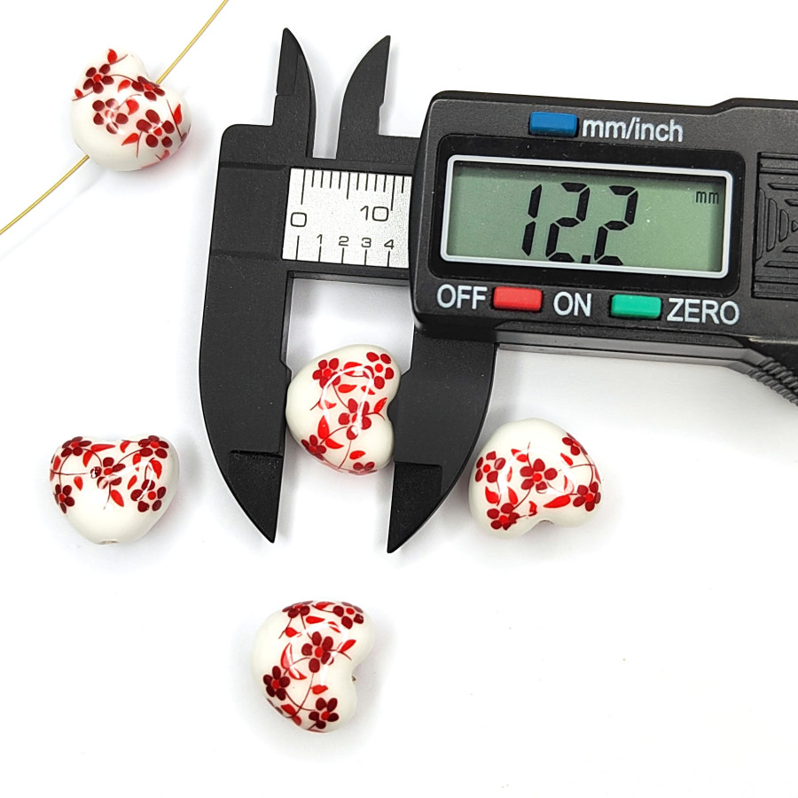 Бусины керамические Сердечко 14 мм с узором Гжель