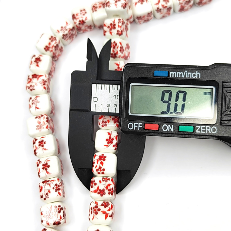 Бусина керамическая Кубик 9 мм с узором Гжель