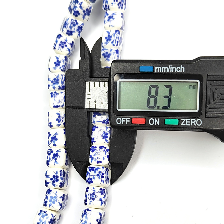 Бусина керамическая Кубик 8 мм с узором Гжель