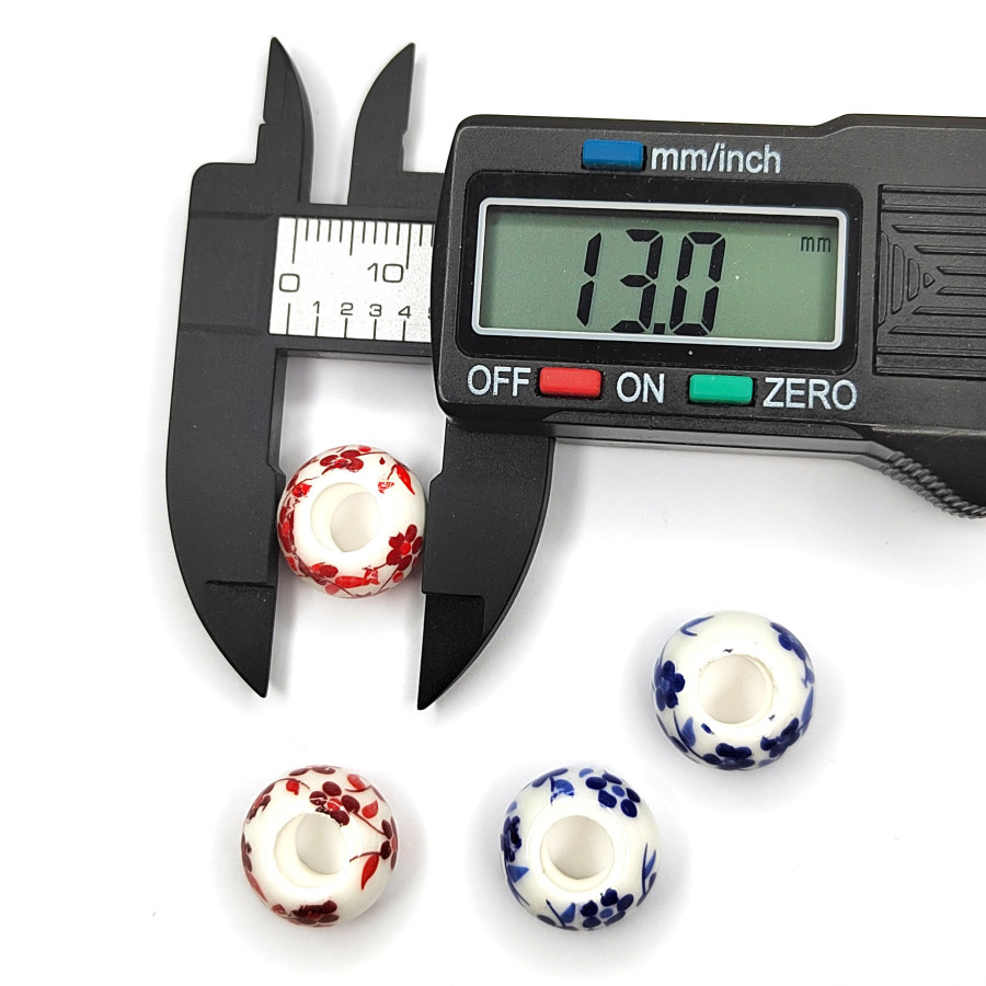 Бусина керамическая Рондель 13х8 мм, узор Гжель, штука