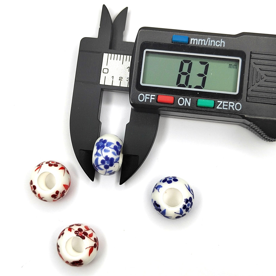 Бусина керамическая Рондель 13х8 мм, узор Гжель, штука