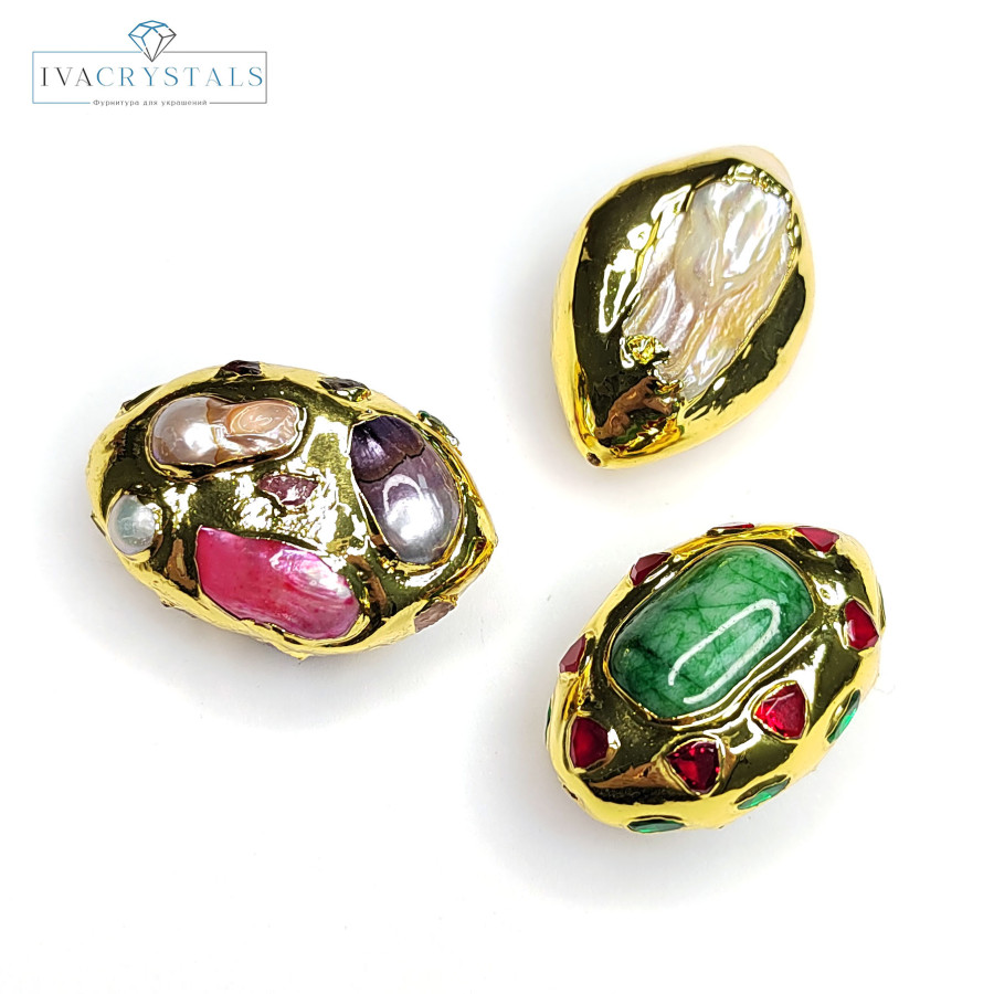 Жемчуг барочный натуральный культивированный крупный с позолоченным покрытием