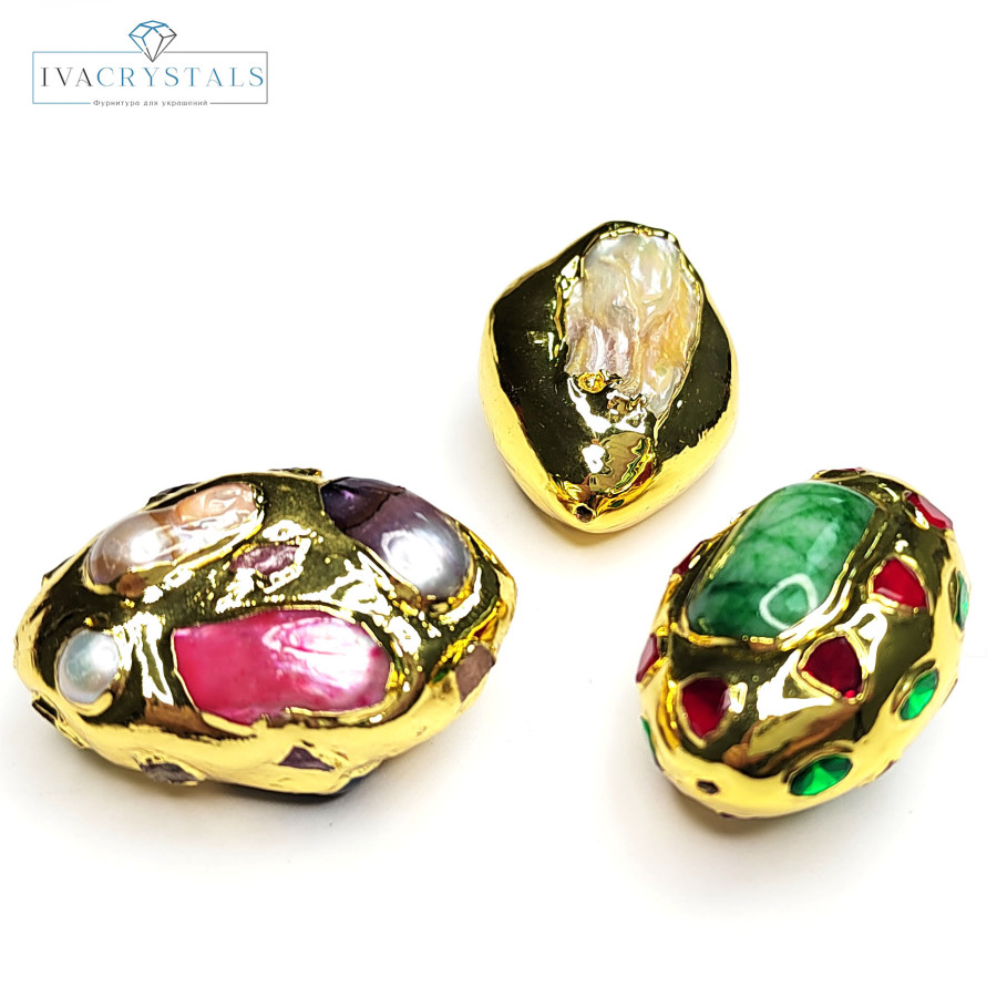 Жемчуг барочный натуральный культивированный крупный с позолоченным покрытием