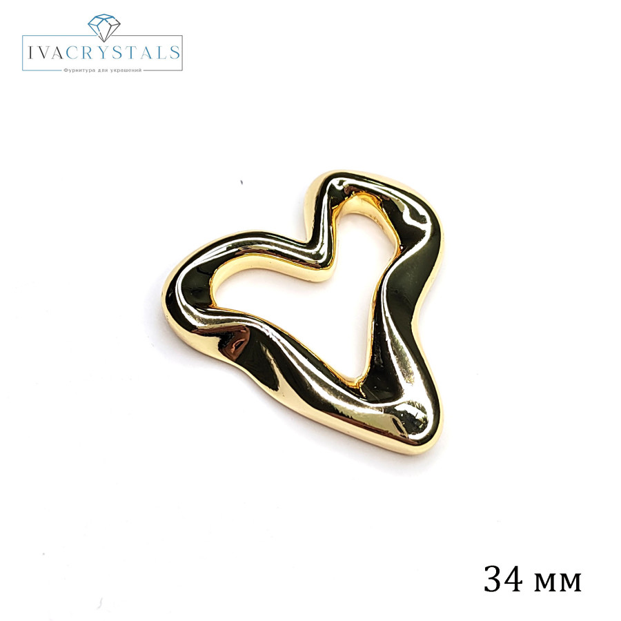 Крупный коннектор Сердце 34 мм, штука покрытие Позолота