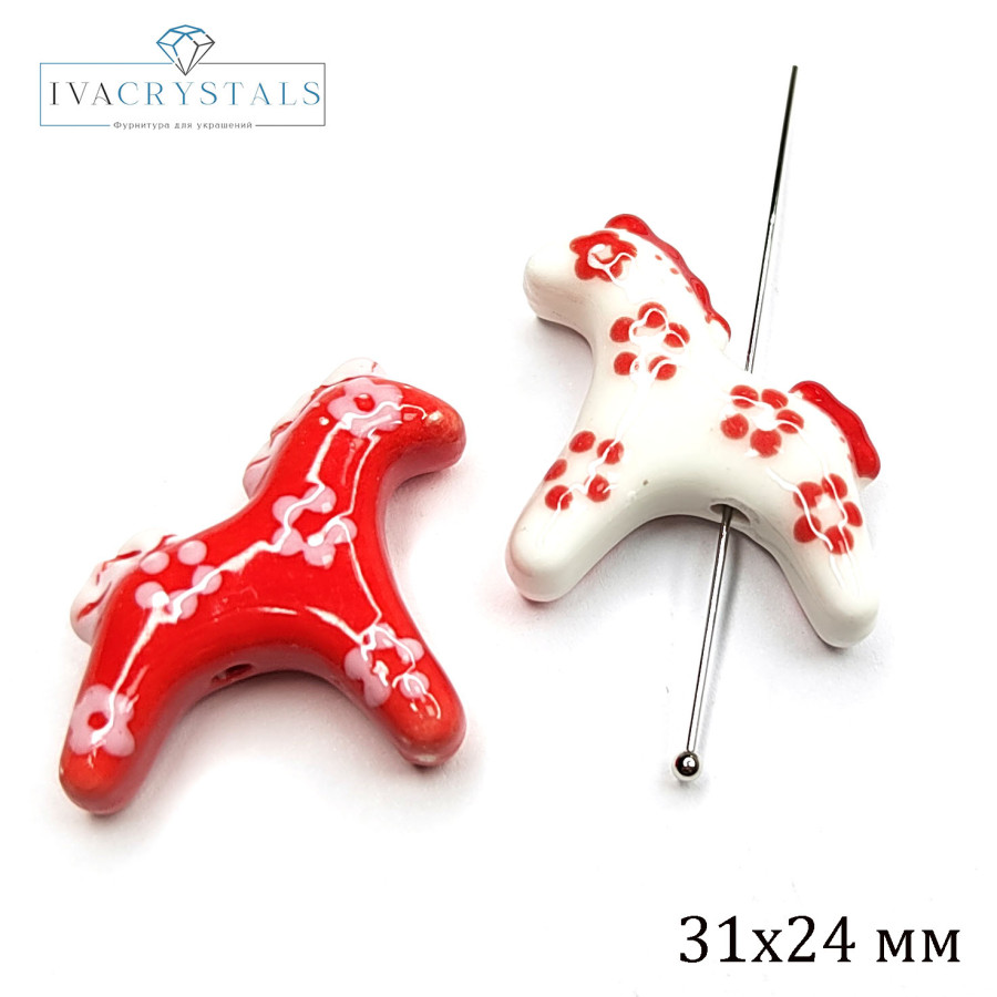 Лошадка керамическая 31х24 мм Гжель, ШТУКА