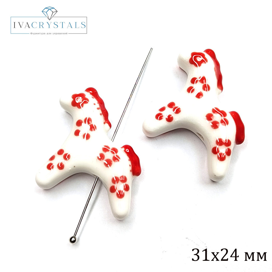 Лошадка керамическая 31х24 мм Гжель, ШТУКА Белая лошадка