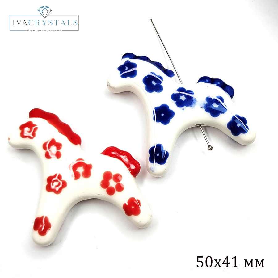 Лошадка керамическая 50х41 мм Гжель, ШТУКА