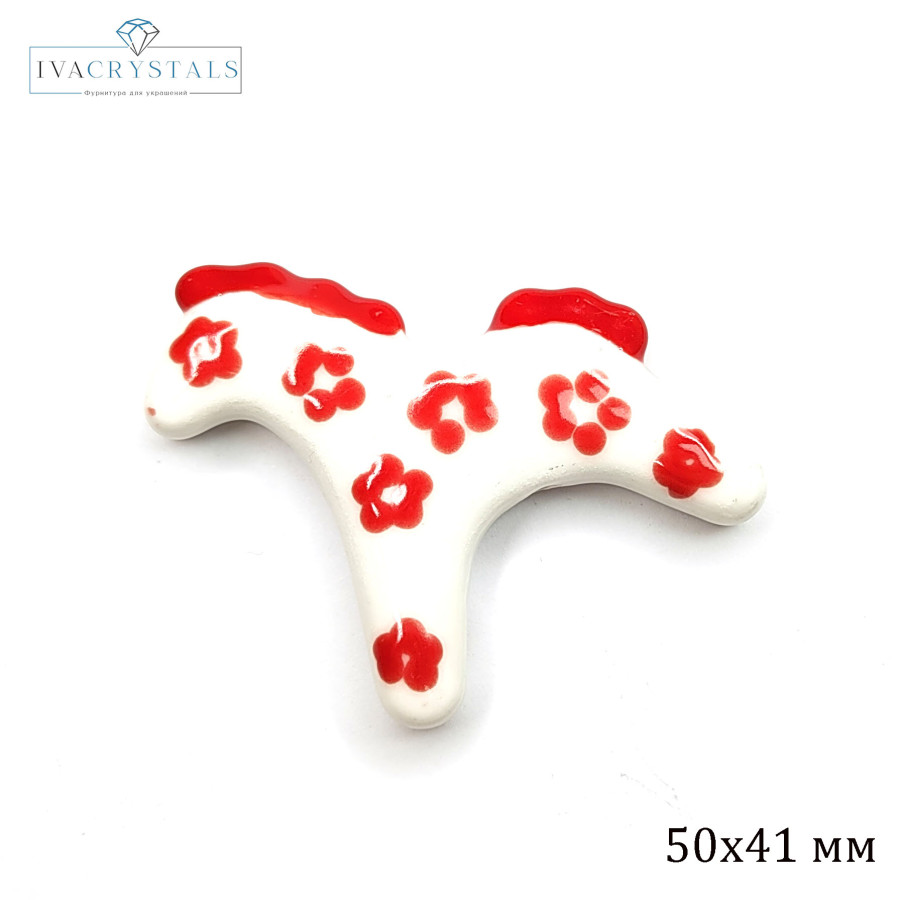 Лошадка керамическая 50х41 мм Гжель, ШТУКА Красная Лошадка