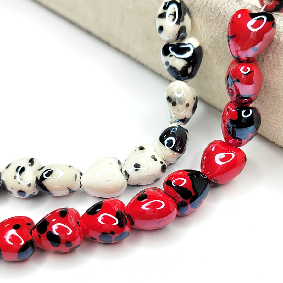 Бусины керамические Сердечко пятнистое 12 мм