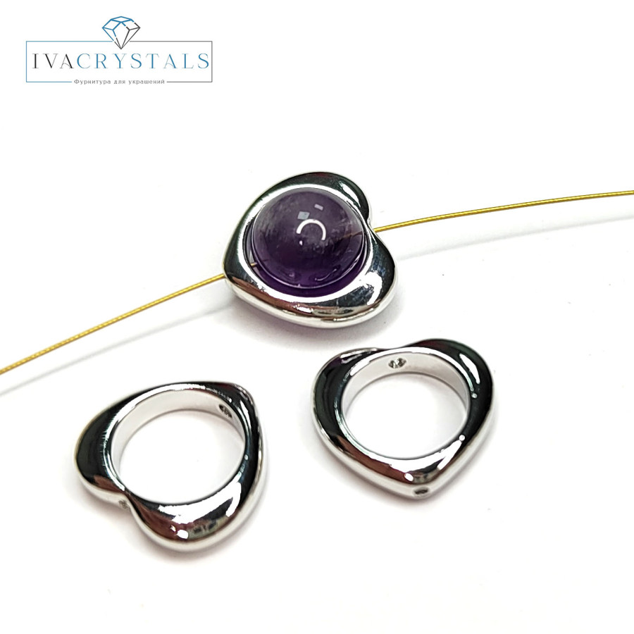 Коннектор Сердце для бусин диаметром до 8 мм, штука покрытие Родий