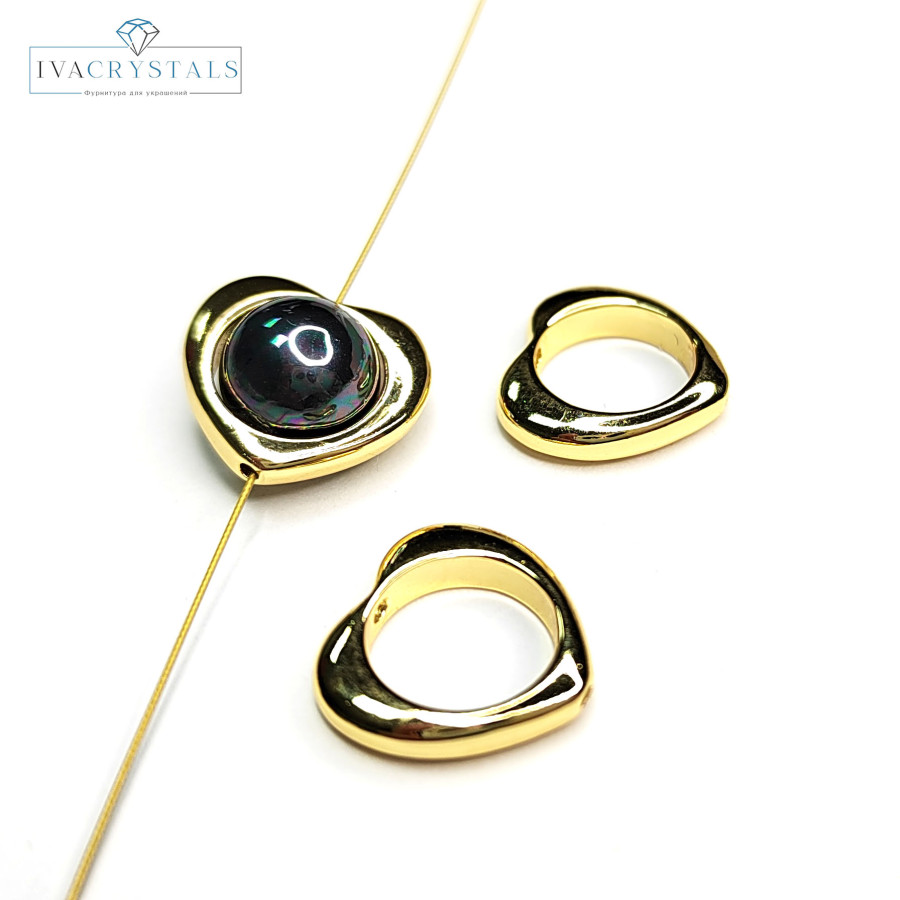 Коннектор Сердце для бусин диаметром до 8 мм, штука покрытие Позолота