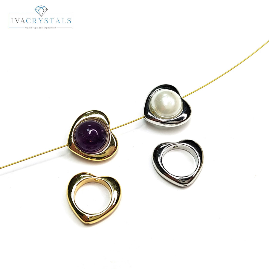 Коннектор Сердце для бусин диаметром до 8 мм, штука