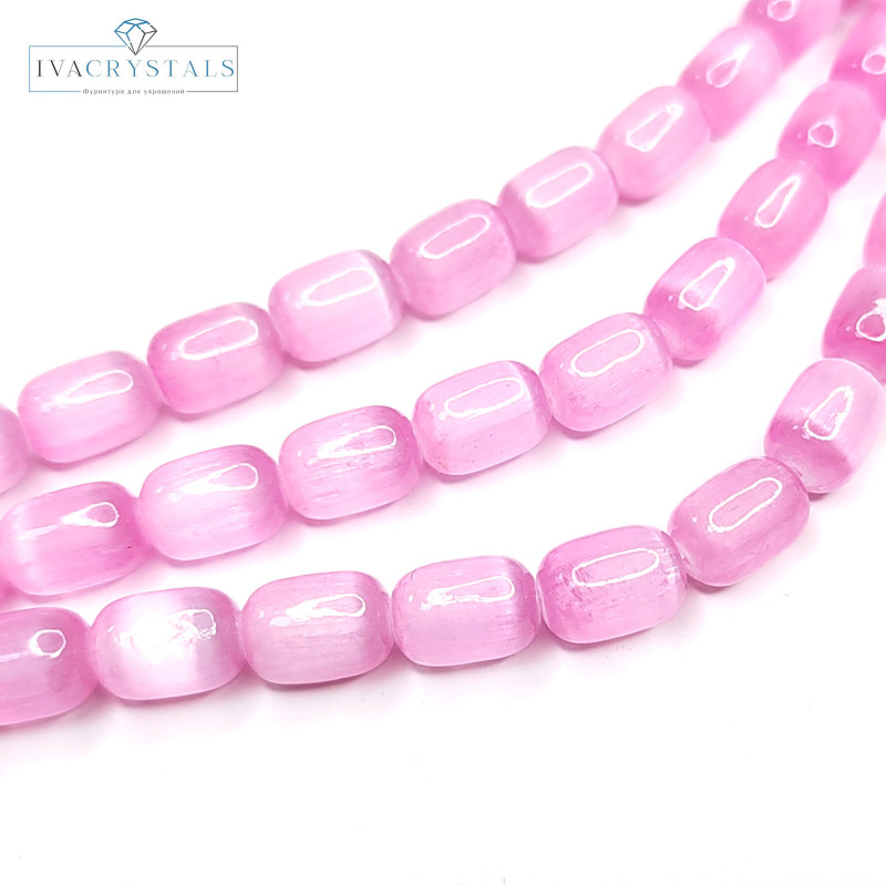 Селенит тонированный натуральный 12х8 мм, цвет Розовый, нить 38 см
